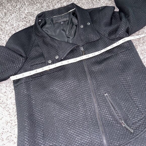 Anne Klein Black Textured Moto Jacket Zipper Front Snap Accent 8 - Picture 4 of 9